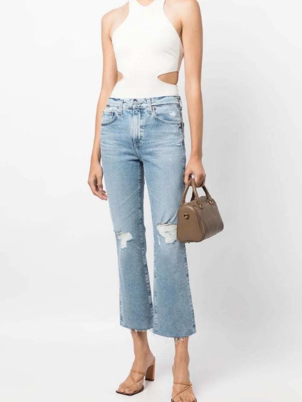 AG Kinsley Contour360 High Rise Pop Crop Jeans 26 Light Wash Distressed Raw Hem
